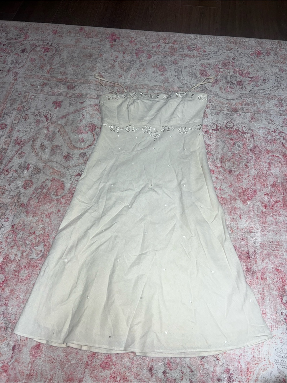 Ann Taylor Cream Embroidered Midi Dress